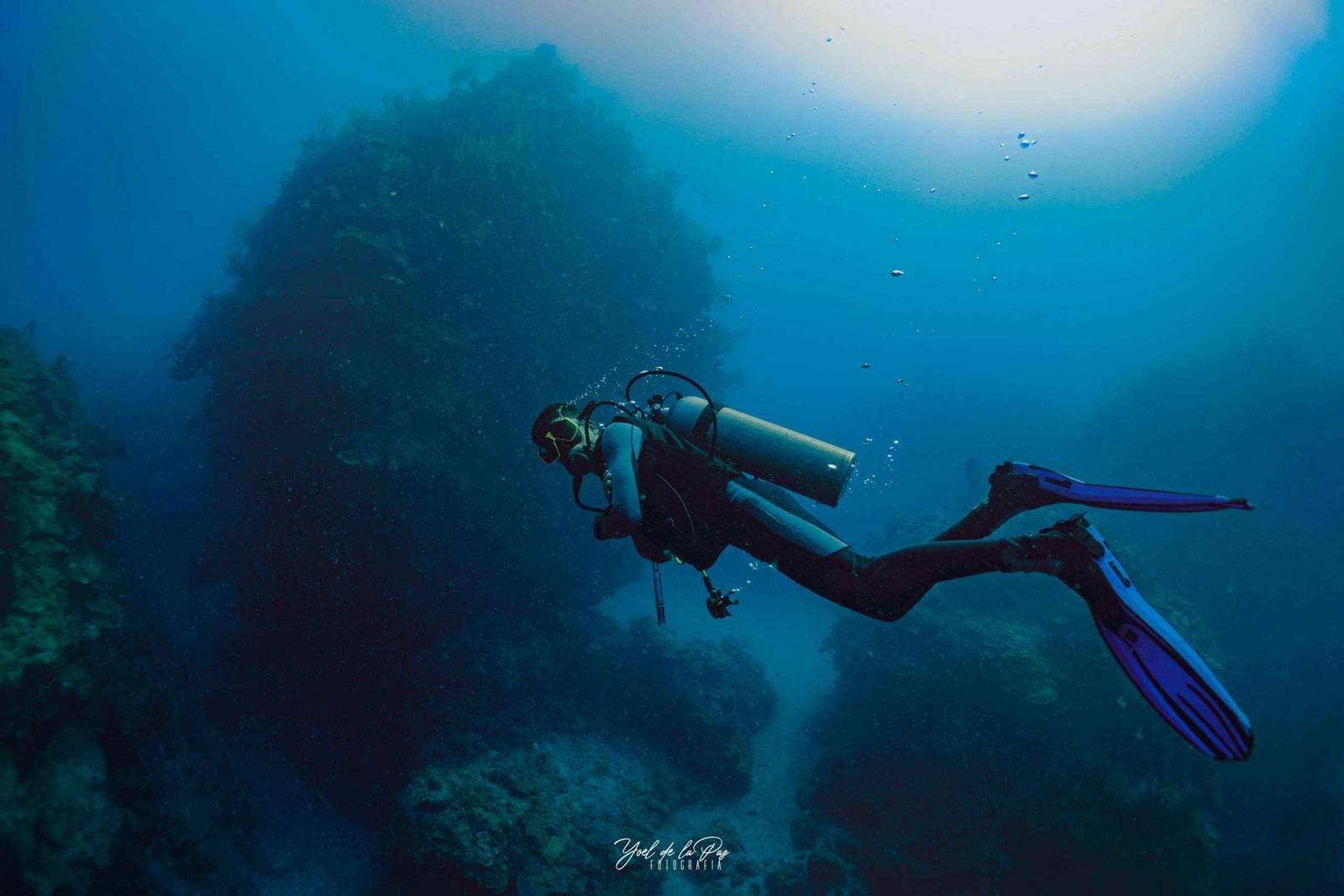 Scuba diver near a Cuban mogote reef